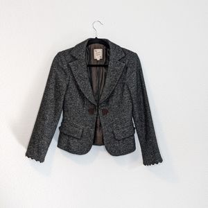 Nanette Lepore Dark Gray Tweed Blazer Brown Trim size 2